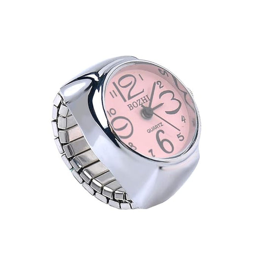 Stainless-Steel Base Metal Pink Dial Analog Stretchable Women's Watch Ring