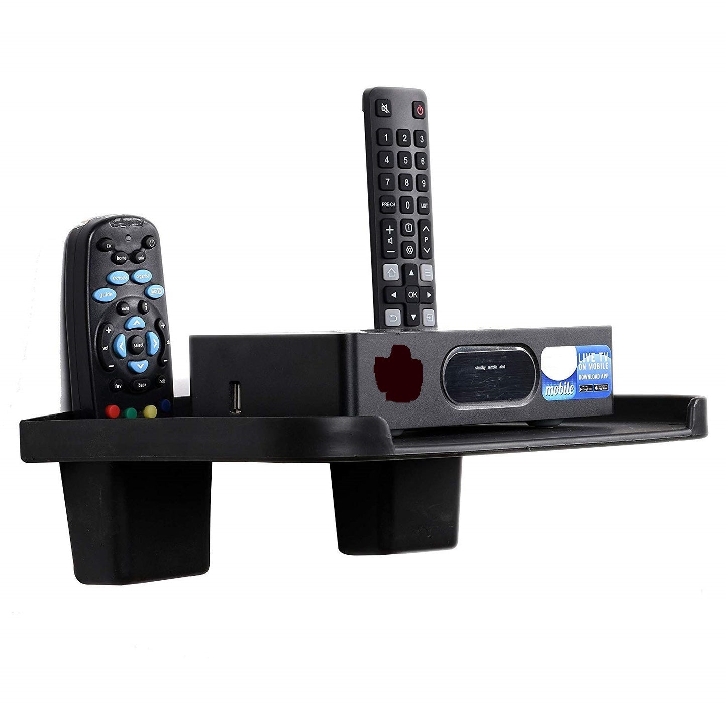 Black Pvc Set Top Box Stand With 2 Remote Holder