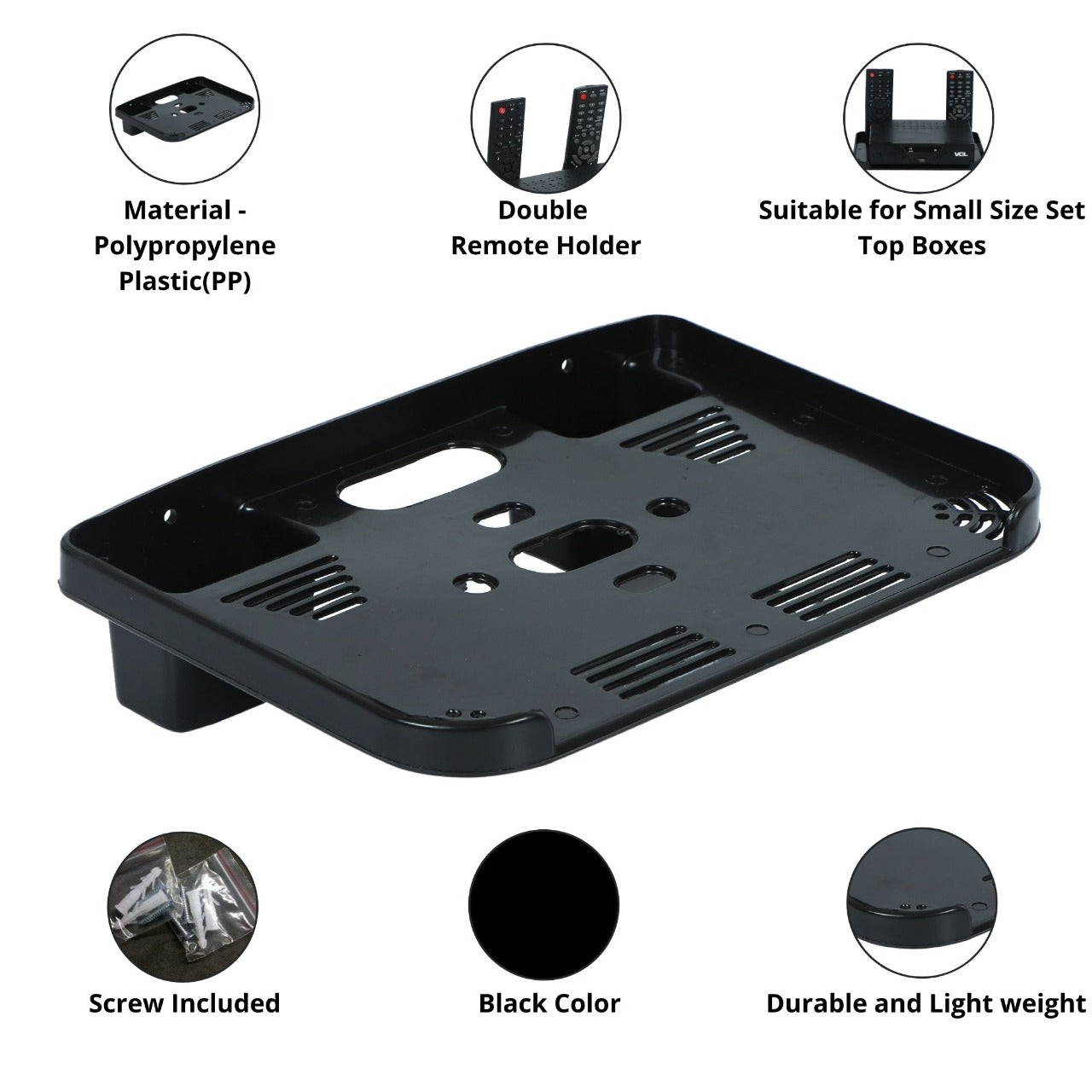 Black Pvc Set Top Box Stand With 2 Remote Holder